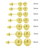 14K Solid Gold Round Ball Stud Earrings Screw-back Yellow