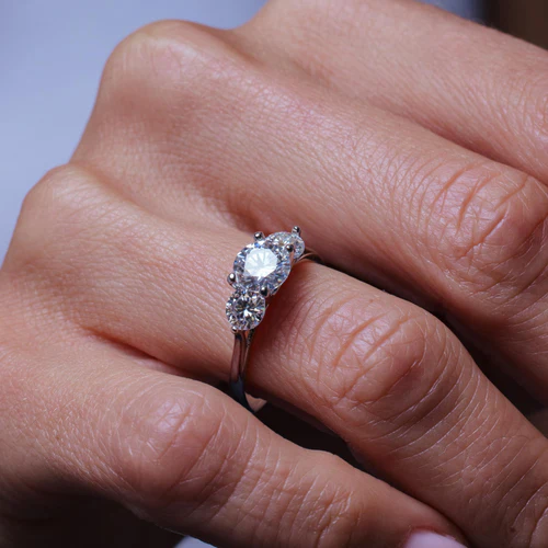 2.25 Carat Round Brilliant Moissanite Past, Present, Future 925 Sterling Silver Engagement Ring
