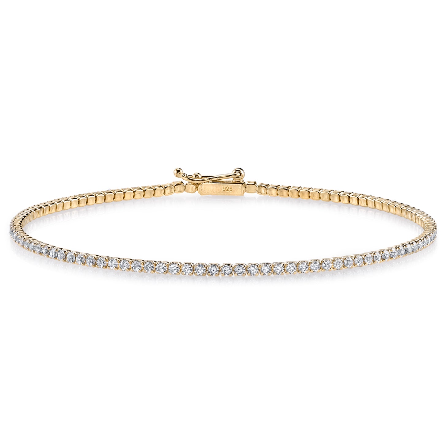 Goldtone Plated Sterling Silver and Round-Cut Cubic Zirconia Eternity Tennis Bracelet, 1.65 TCW 2mm 7.5"