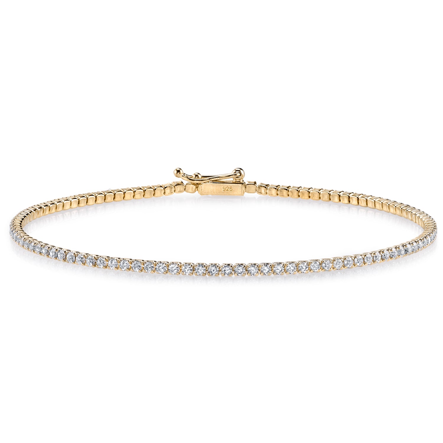 Goldtone Plated Sterling Silver and Round-Cut Cubic Zirconia Eternity Tennis Bracelet, 1.65 TCW 2mm 7.5"
