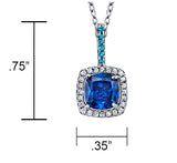 Sterling Silver 925 Cushion Blue Topaz Cubic Zirconia Pendant Necklace 18"