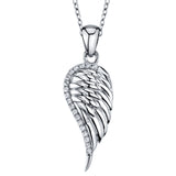Sterling Silver 925 Carved Angel Wing Charm Pendant Cubic Zirconia Necklace 18"