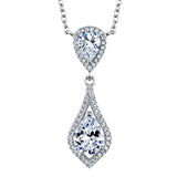 Women's Sterling Silver 925 Opera Charm Pendant Pear Cubic Zirconia Necklace 16-18"