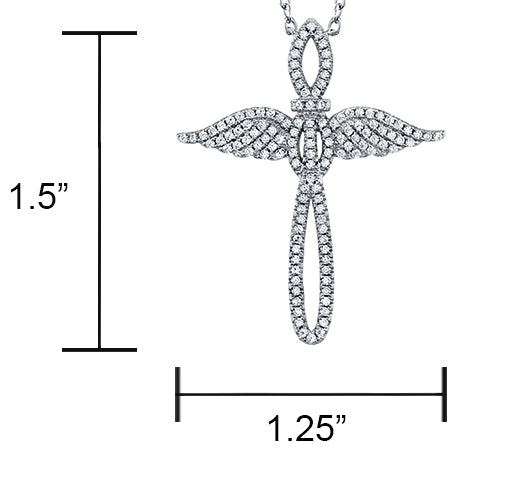 Sterling Silver 925 Angel Cross Charm Pendant Diamond Adjustable Necklace 16-18"