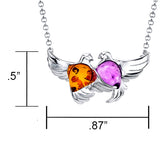 Amber Cabochon Free Birds Sterling Silver 925 Pendant Necklace 18" Rolo Chain