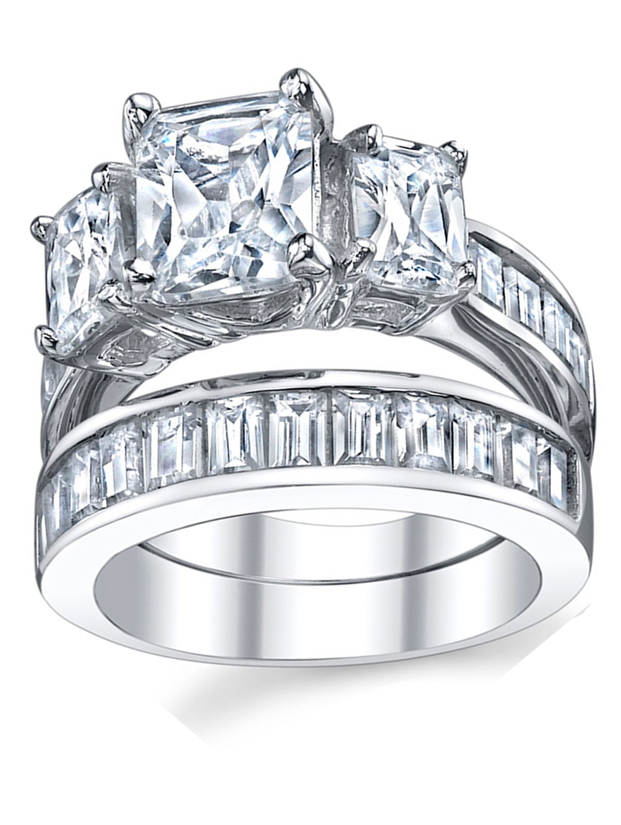 2 Carat Radiant Cut Cubic Zirconia CZ Sterling Silver Women's Engagement Ring Set Sizes 4 to 11
