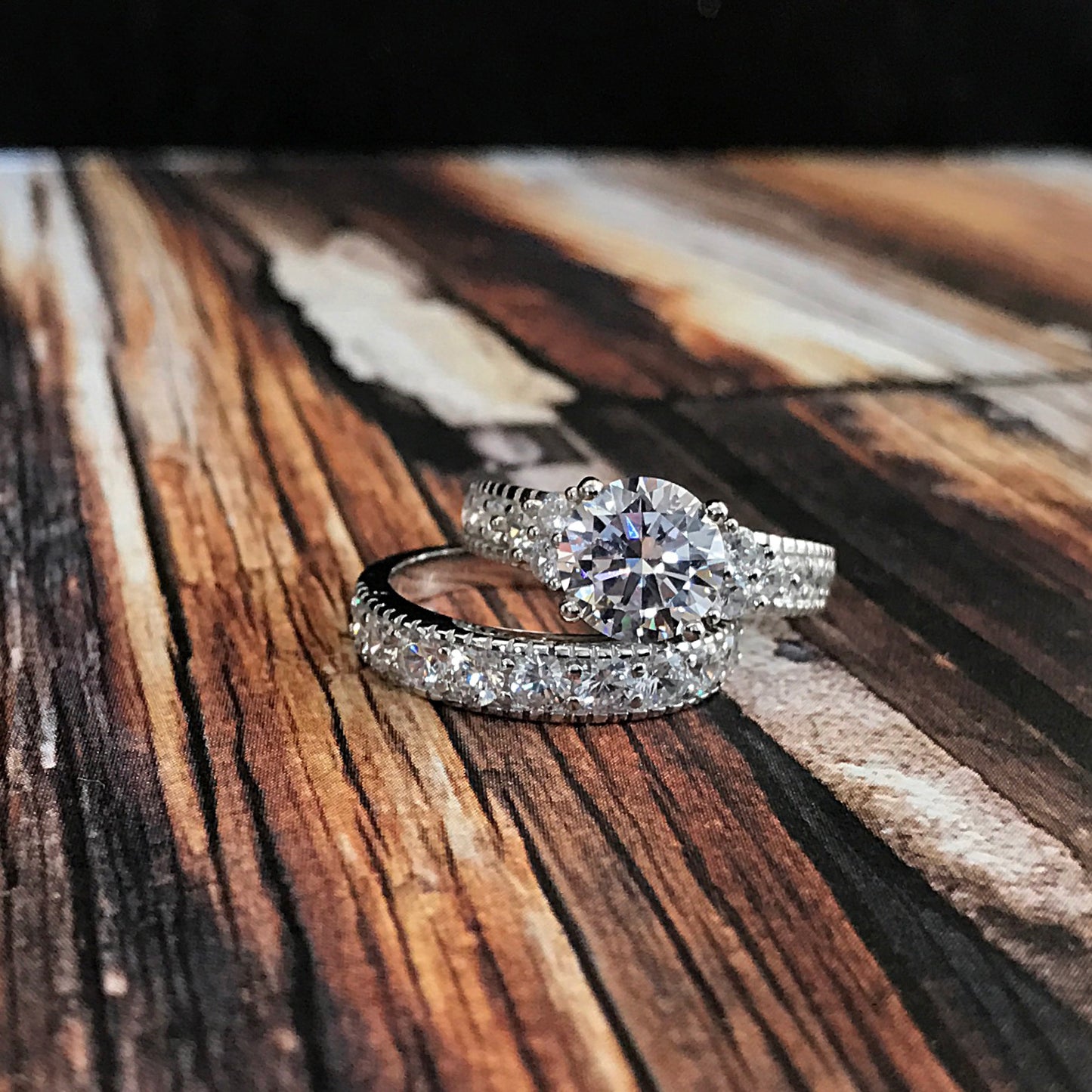 Women's Sterling Silver 925 Engagement Bridal Ring Set Cubic Zirconia 1.5ct 8MM