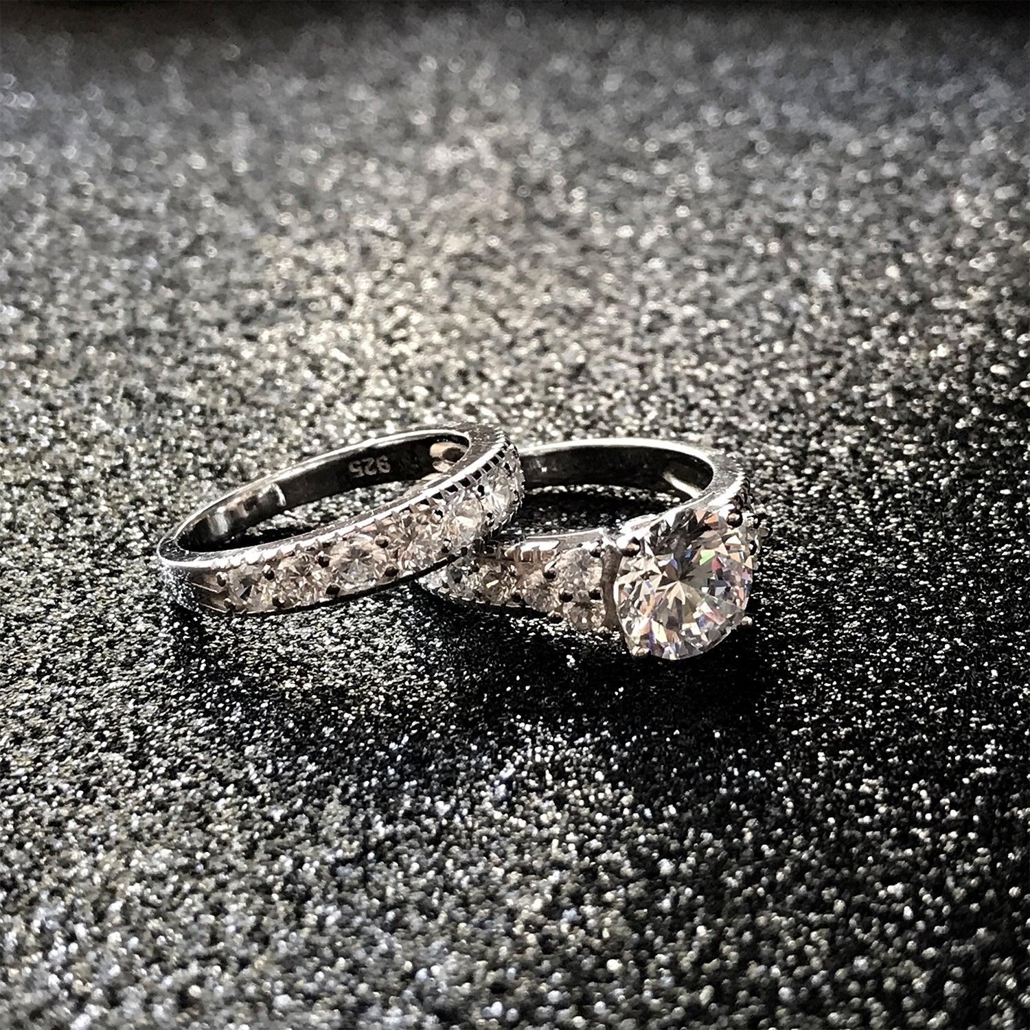 Women's Sterling Silver 925 Engagement Bridal Ring Set Cubic Zirconia 1.5ct 8MM
