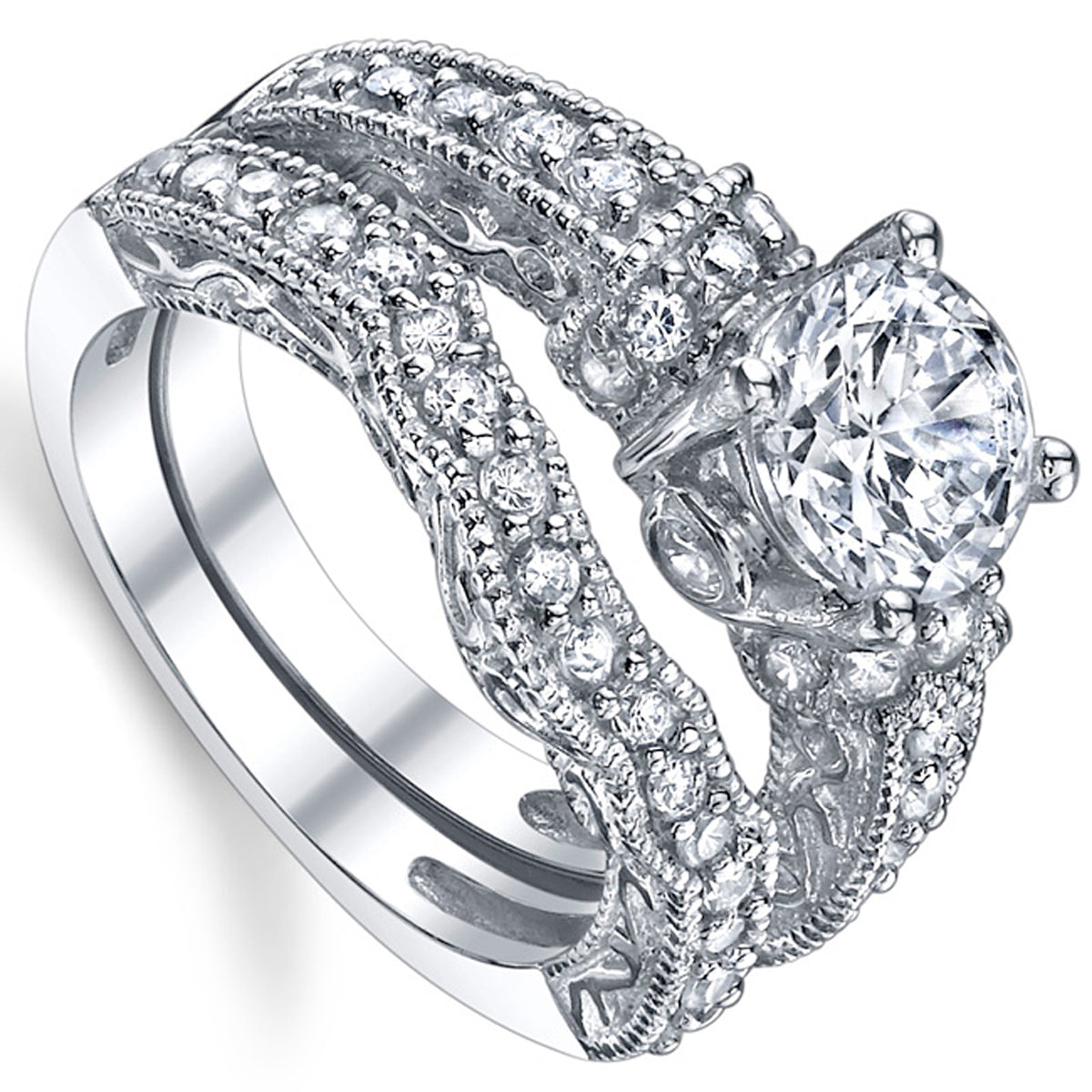 Women's 1.25 Carat Solid Sterling Silver Wedding Engagement Ring Set Bridal Ring Cubic Zirconia Sizes 4 to11