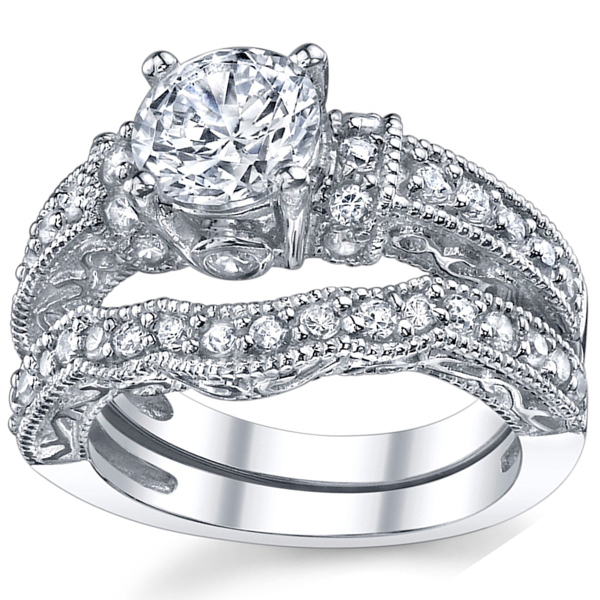 Women's 1.25 Carat Solid Sterling Silver Wedding Engagement Ring Set Bridal Ring Cubic Zirconia Sizes 4 to11