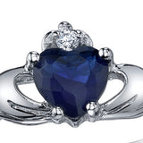Women's Sterling Silver 925 Irish Claddagh Friendship Love Simulated Sapphire Blue Heart Cubic Zirconia Ring