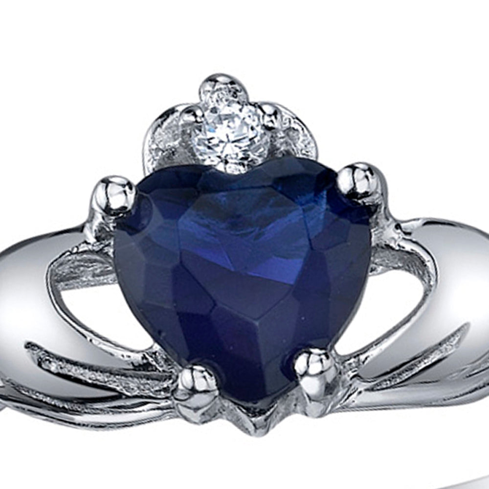Women's Sterling Silver 925 Irish Claddagh Friendship Love Simulated Sapphire Blue Heart Cubic Zirconia Ring