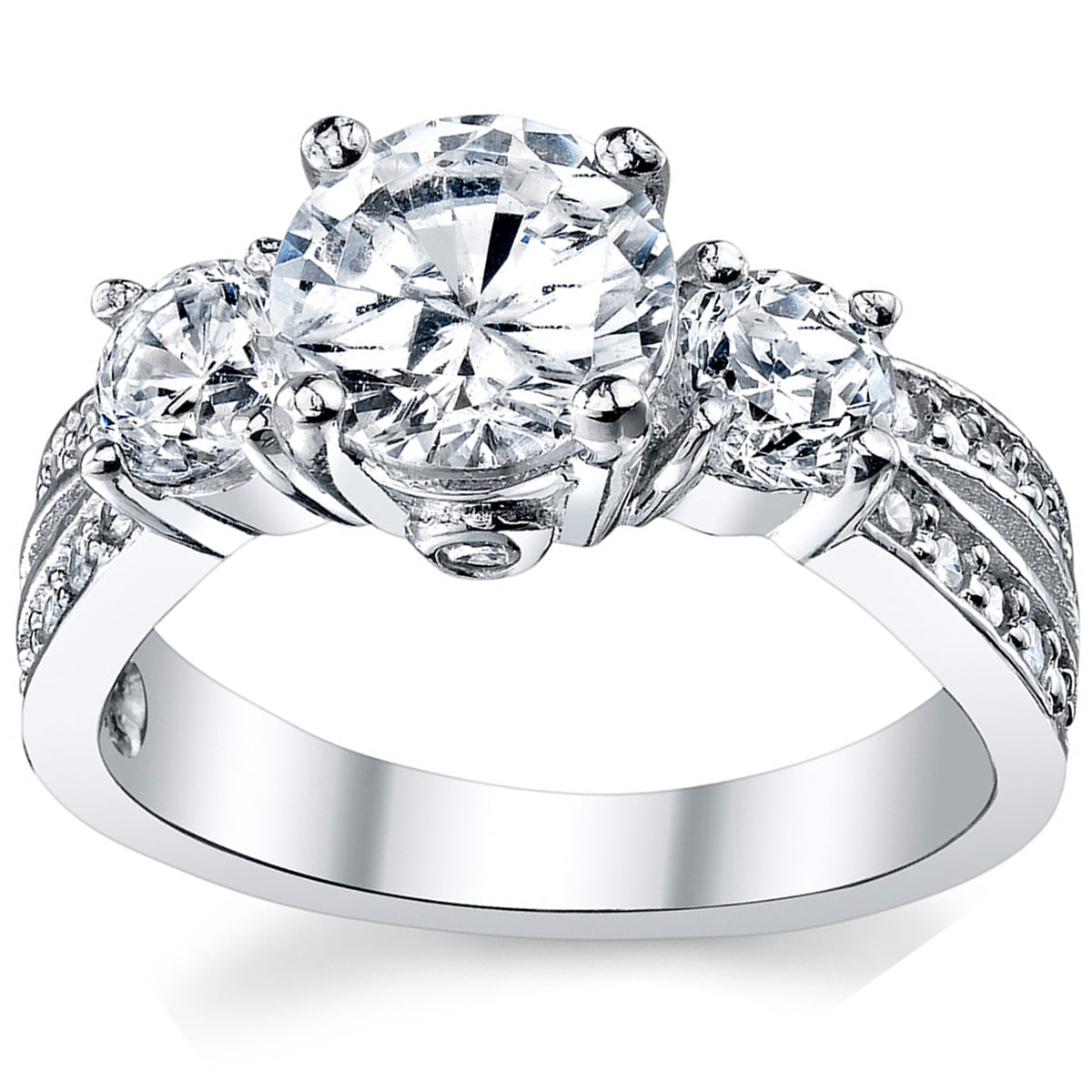 Women's 1.50 Carats Wedding Engagement Ring Sterling Silver 925 "Past Present Future" Cubic Zirconia