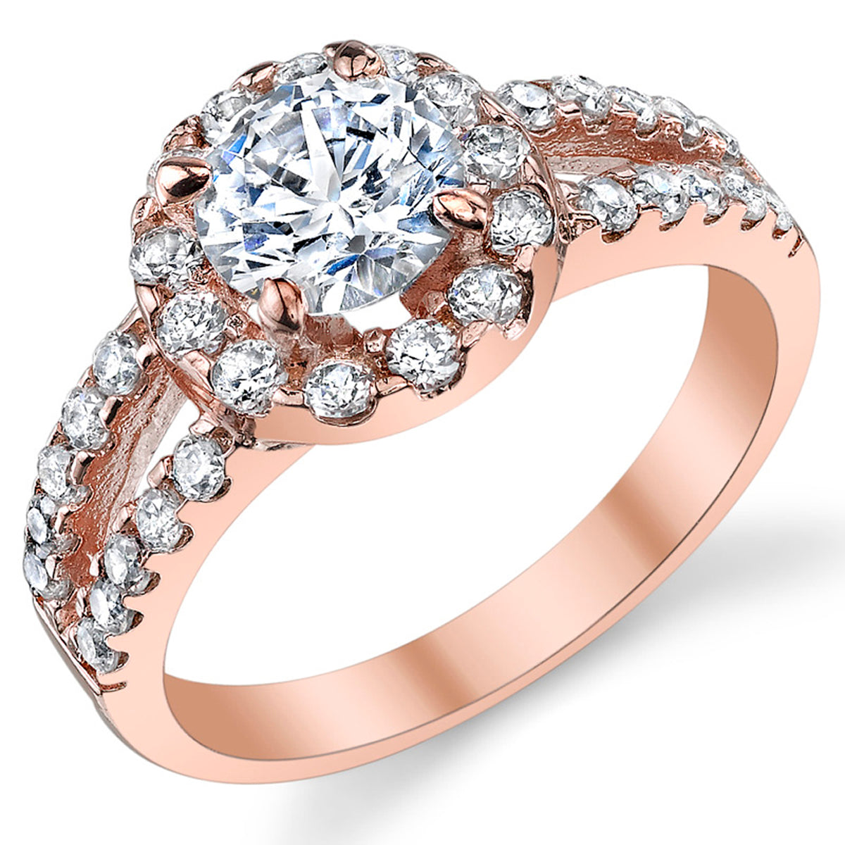 Women's 0.75 Carat Rose Plated Sterling Silver Ring Cubic Zirconia Sizes 5-9