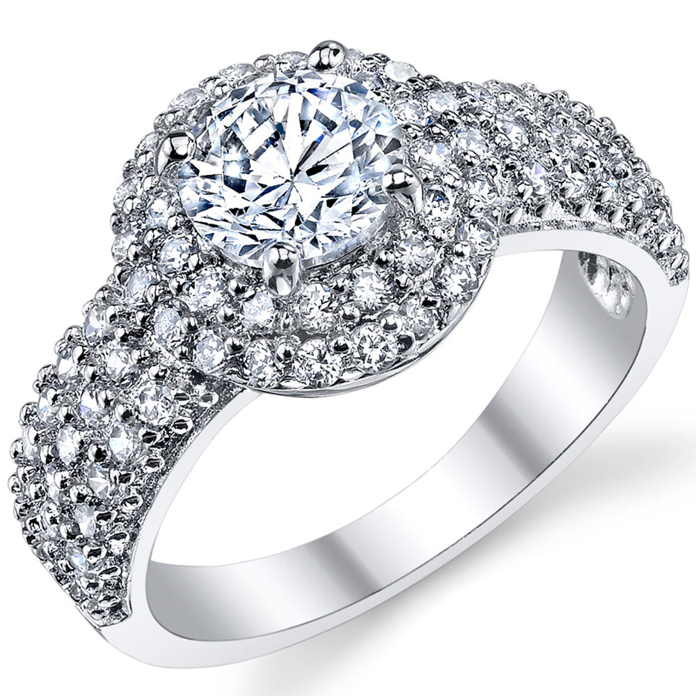 Women's Beautiful 3 Row Micro Pave Sterling Silver 925 Wedding Engagement ring Cubic Zirconia