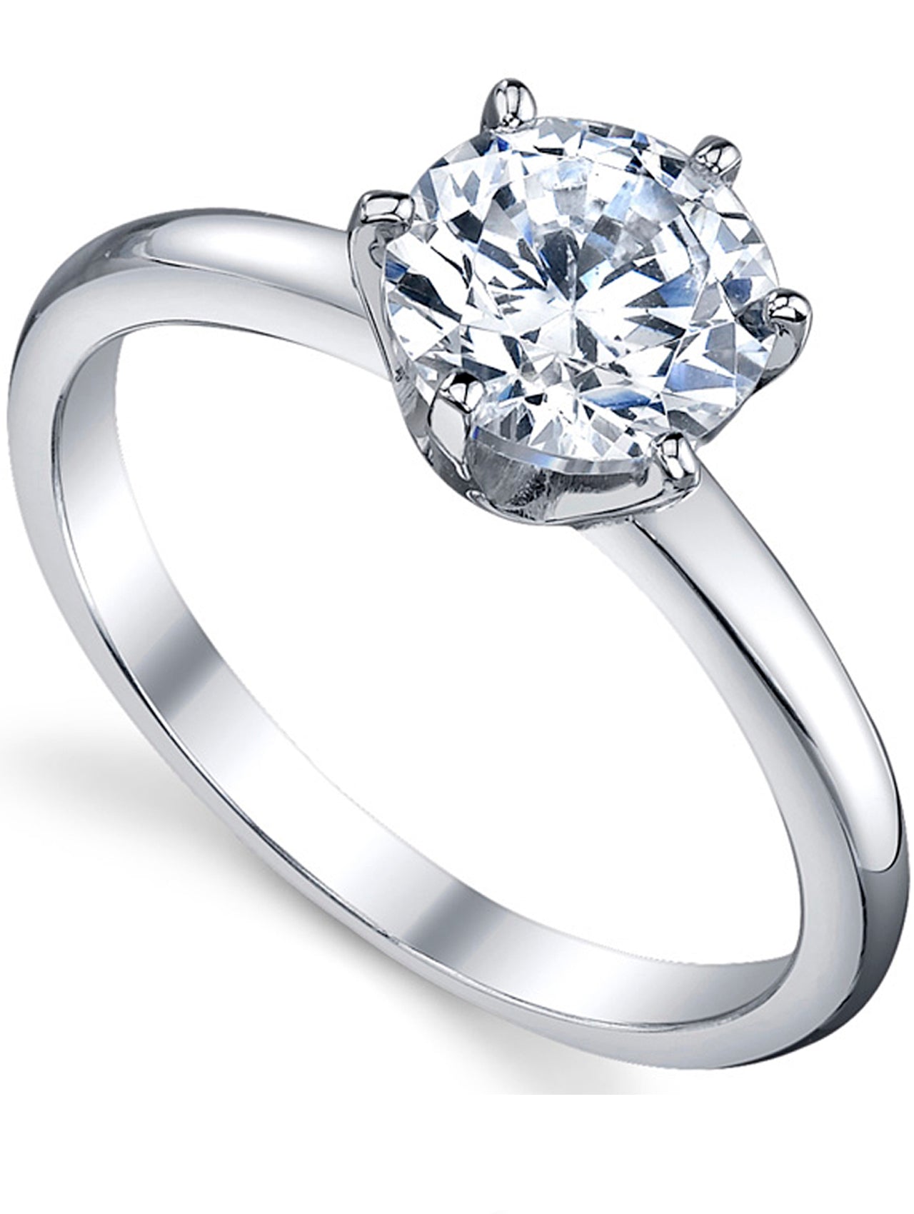 Women's 1.25 Carat Round Brilliant Cubic Zirconia Sterling Silver 925 Wedding Engagement Ring 2MM