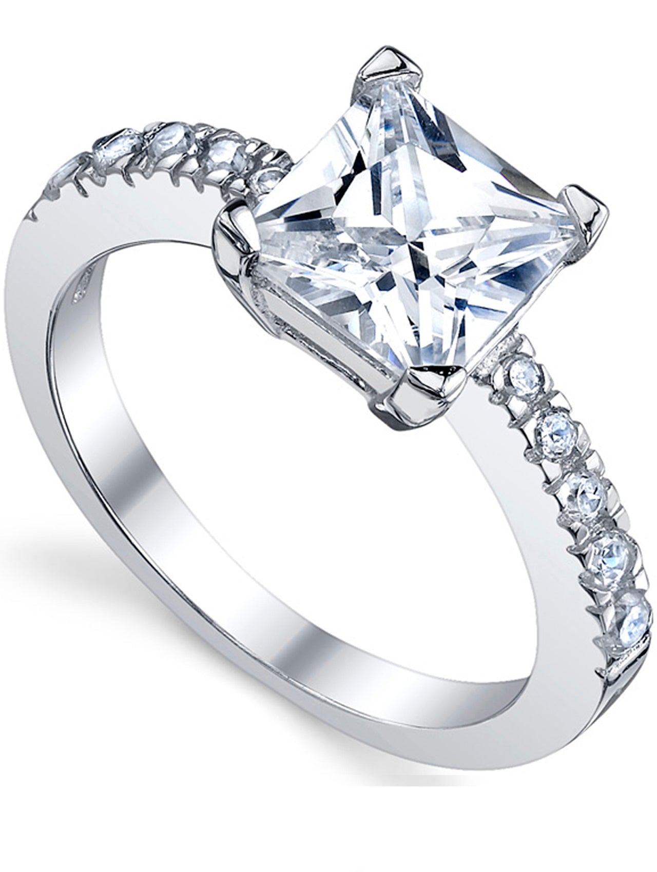 Women's 1.25 Carat Princess Cut Cubic Zirconia Sterling Silver 925 Engagement Wedding Ring Sizes 4-11