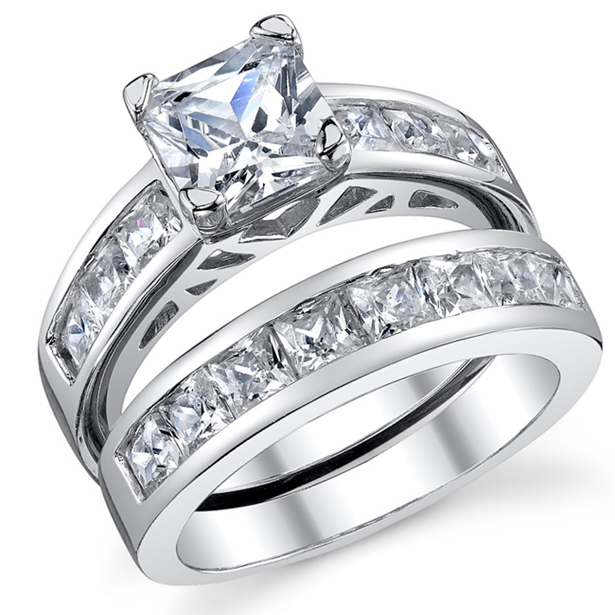 Women's 1 Carat Radiant Cubic Zirconia Sterling Silver 925 Wedding Engagement Ring Set Sizes 4-11