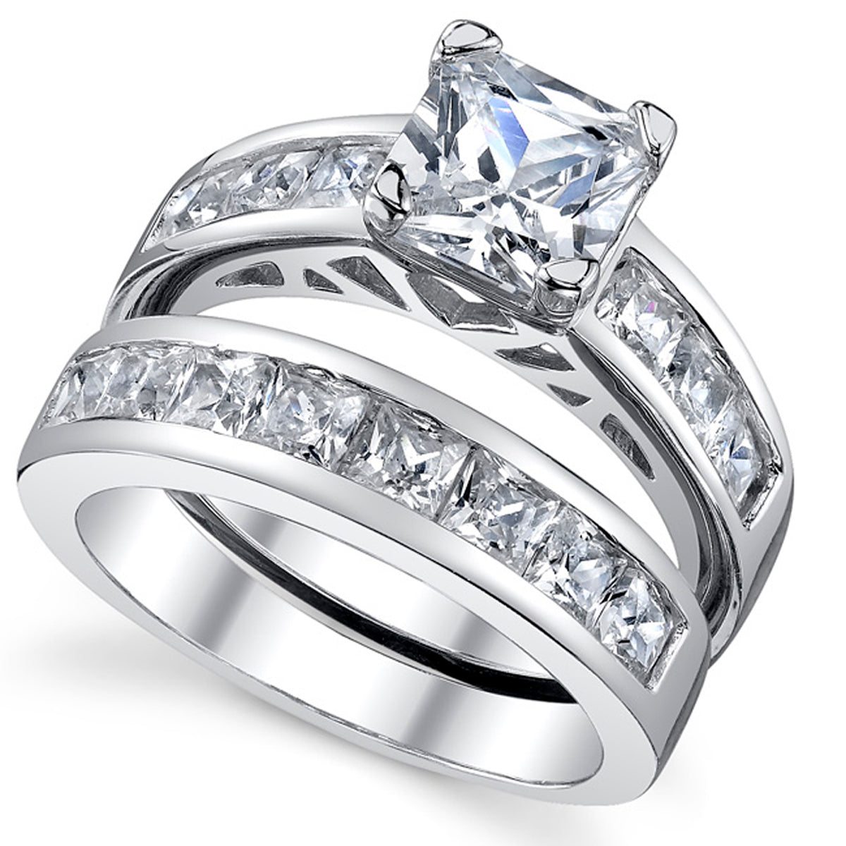 Women's 1 Carat Radiant Cubic Zirconia Sterling Silver 925 Wedding Engagement Ring Set Sizes 4-11