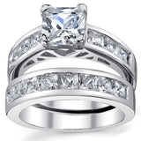 Women's 1 Carat Radiant Cubic Zirconia Sterling Silver 925 Wedding Engagement Ring Set Sizes 4-11