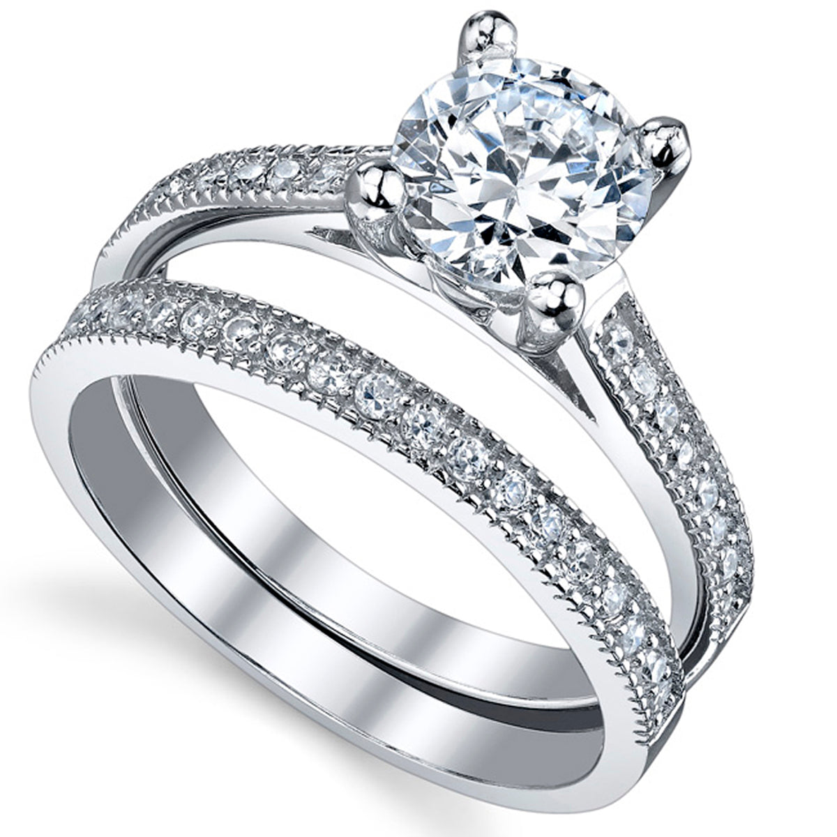 Women's 1.25 Ct Wedding Engagement Ring Set Sterling Silver 925 Round Cubic Zirconia
