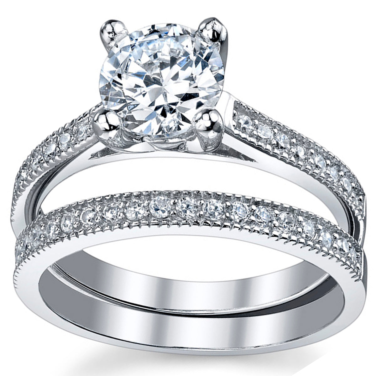 Women's 1.25 Ct Wedding Engagement Ring Set Sterling Silver 925 Round Cubic Zirconia