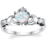 Women's Sterling Silver 925 Irish Claddagh Friendship Love Ring Simulated Opal Heart