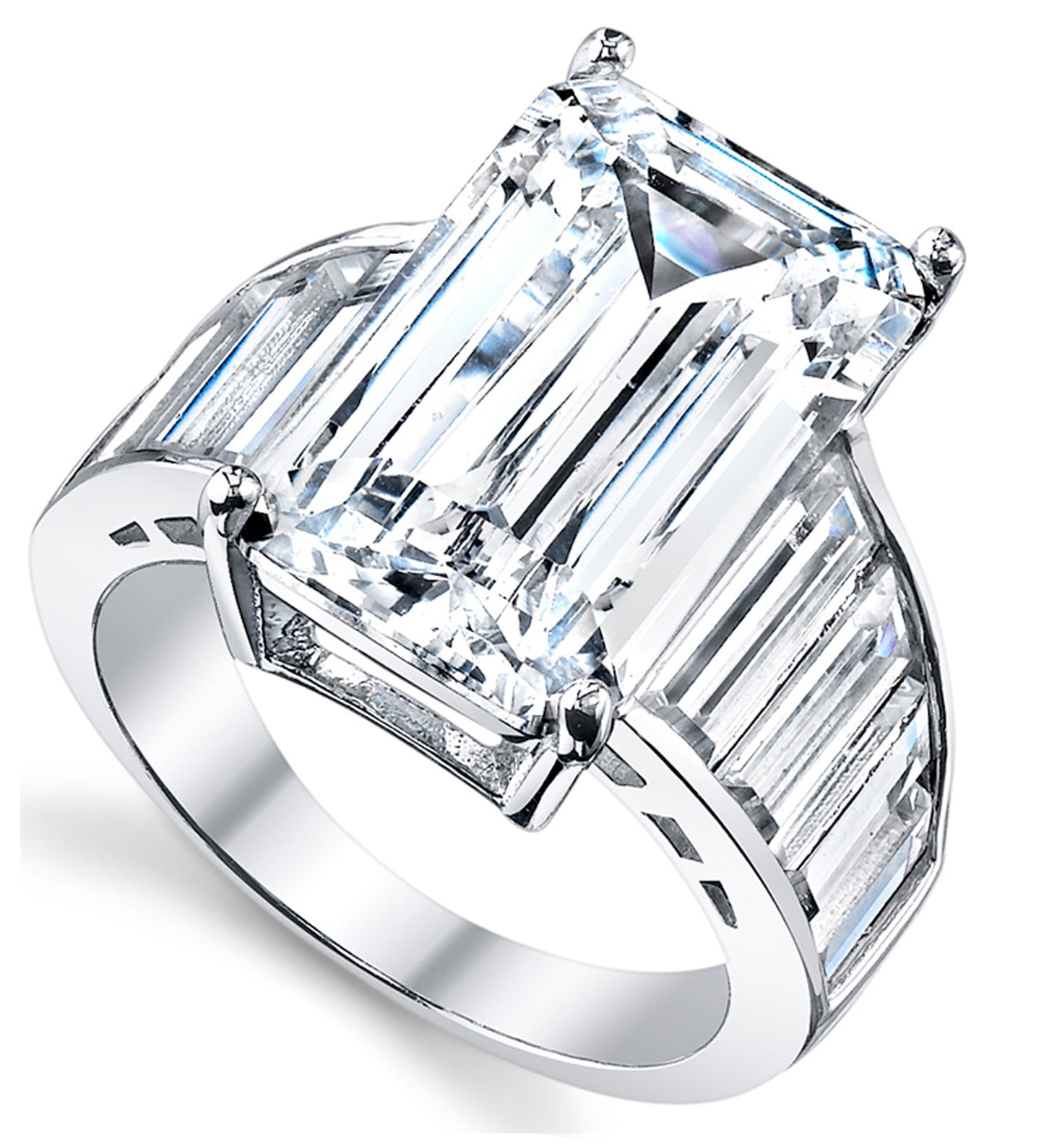 Women's Angelina Jolie Sterling Silver Engagement Wedding Ring Emerald Cut Cubic Zirconia 10 x 16 MM CZ