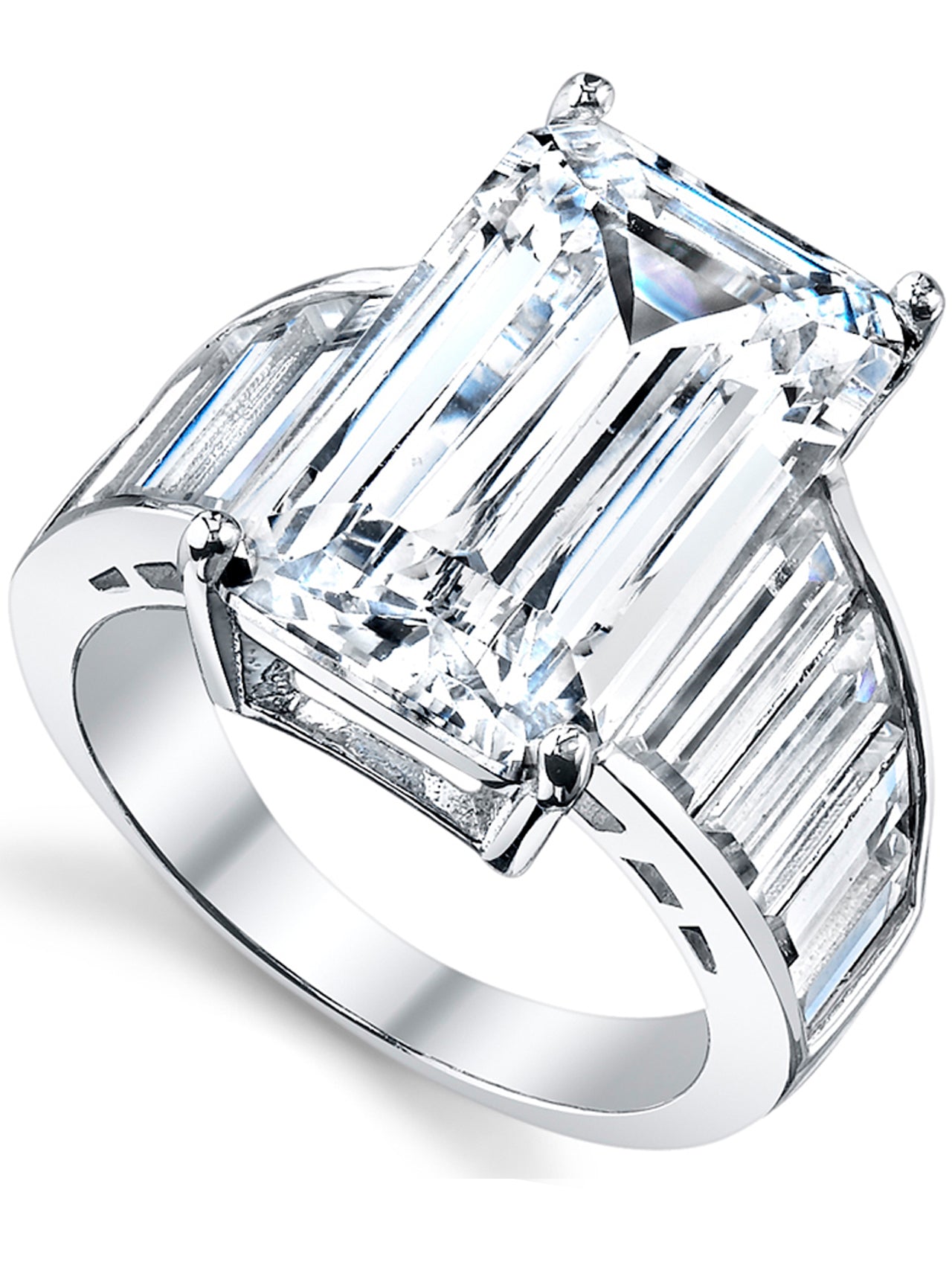 Women's Angelina Jolie Sterling Silver Engagement Wedding Ring Emerald Cut Cubic Zirconia 10 x 16 MM CZ