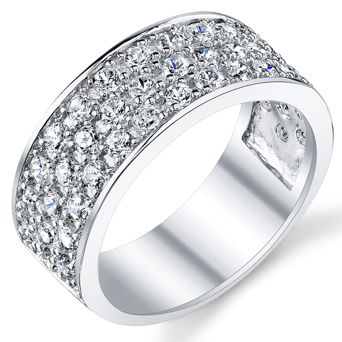 Sterling Silver 925 14K Gold Mens Wedding Band Engagement Ring 3 Row Cubic Zirconia CZ 9MM