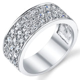 Sterling Silver 925 14K Gold Mens Wedding Band Engagement Ring 3 Row Cubic Zirconia CZ 9MM