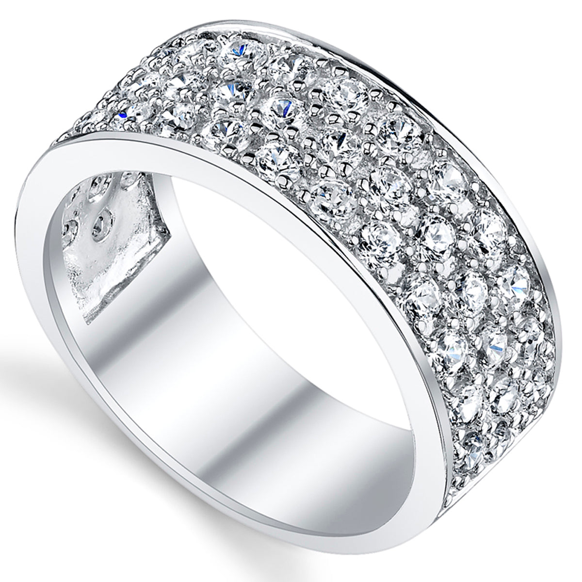 Sterling Silver 925 14K Gold Mens Wedding Band Engagement Ring 3 Row Cubic Zirconia CZ 9MM
