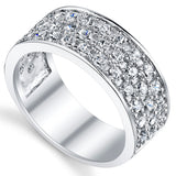 Sterling Silver 2.25Ct. Men's Wedding Band Engagement Ring Cubic Zirconia CZ 9MM 3 Row Sizes 7 to 13
