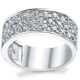 Sterling Silver 925 14K Gold Mens Wedding Band Engagement Ring 3 Row Cubic Zirconia CZ 9MM