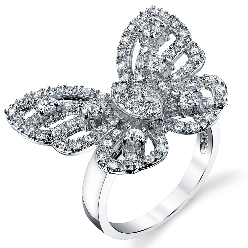 Women's Sterling Silver 925 Mariah Carey Butterfly Ring Cubic Zirconia