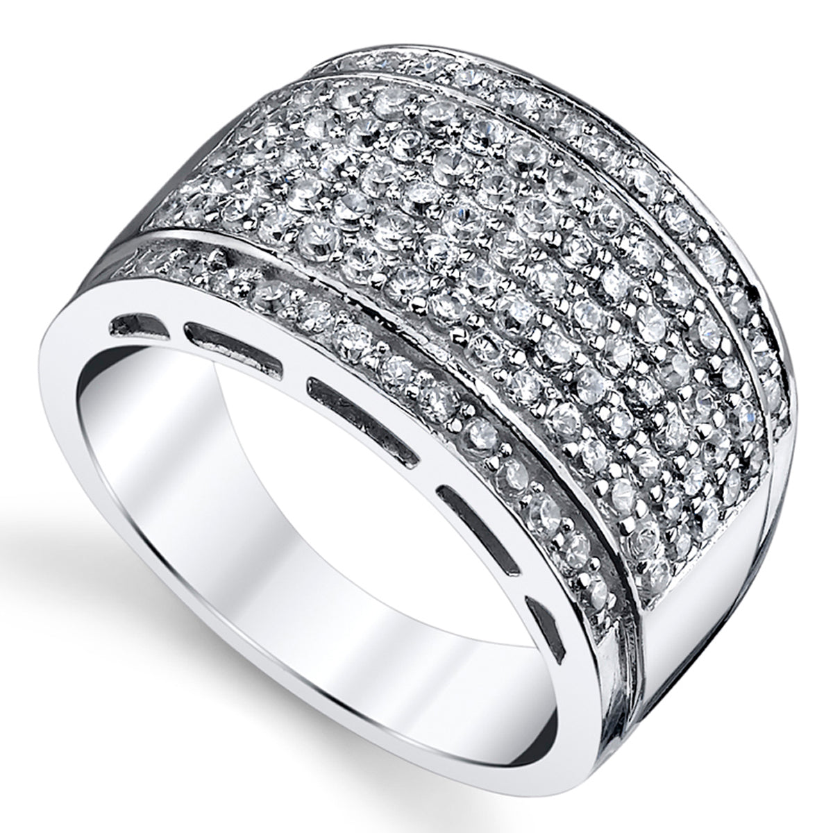 Sterling Silver Men's High Polish Micro Pave Wedding Band Ring With Cubic Zirconia CZ Sizes 5 to 12