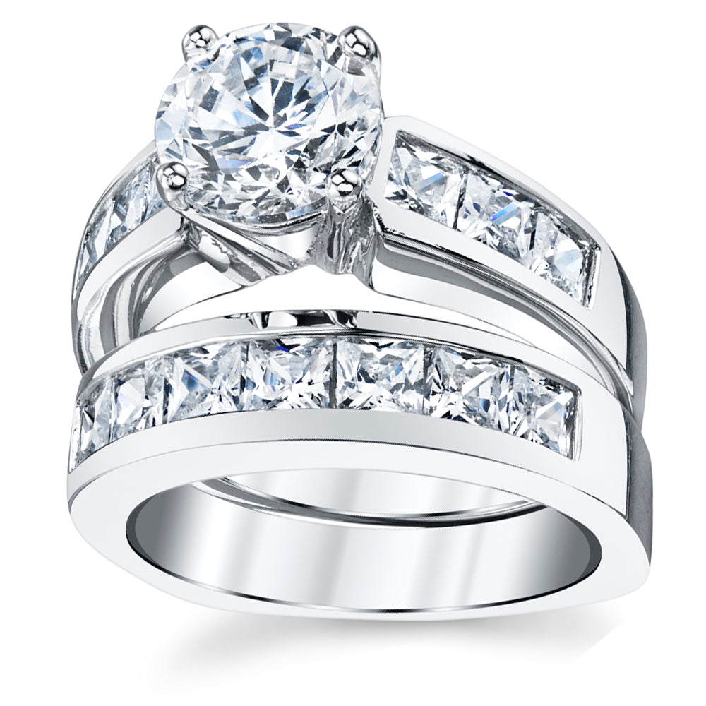 Women's Sterling Silver Bridal Set 2ct. Engagement Wedding Ring Round Princess-Cut Cubic Zirconia