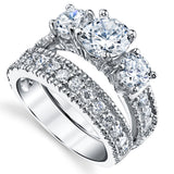 Women's 3.4Ct. Sterling Silver Past Present Future 2-Pc Bridal Set Engagement Wedding Ring Cubic Zirconia