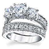 Women's 3.4Ct. Sterling Silver Past Present Future 2-Pc Bridal Set Engagement Wedding Ring Cubic Zirconia