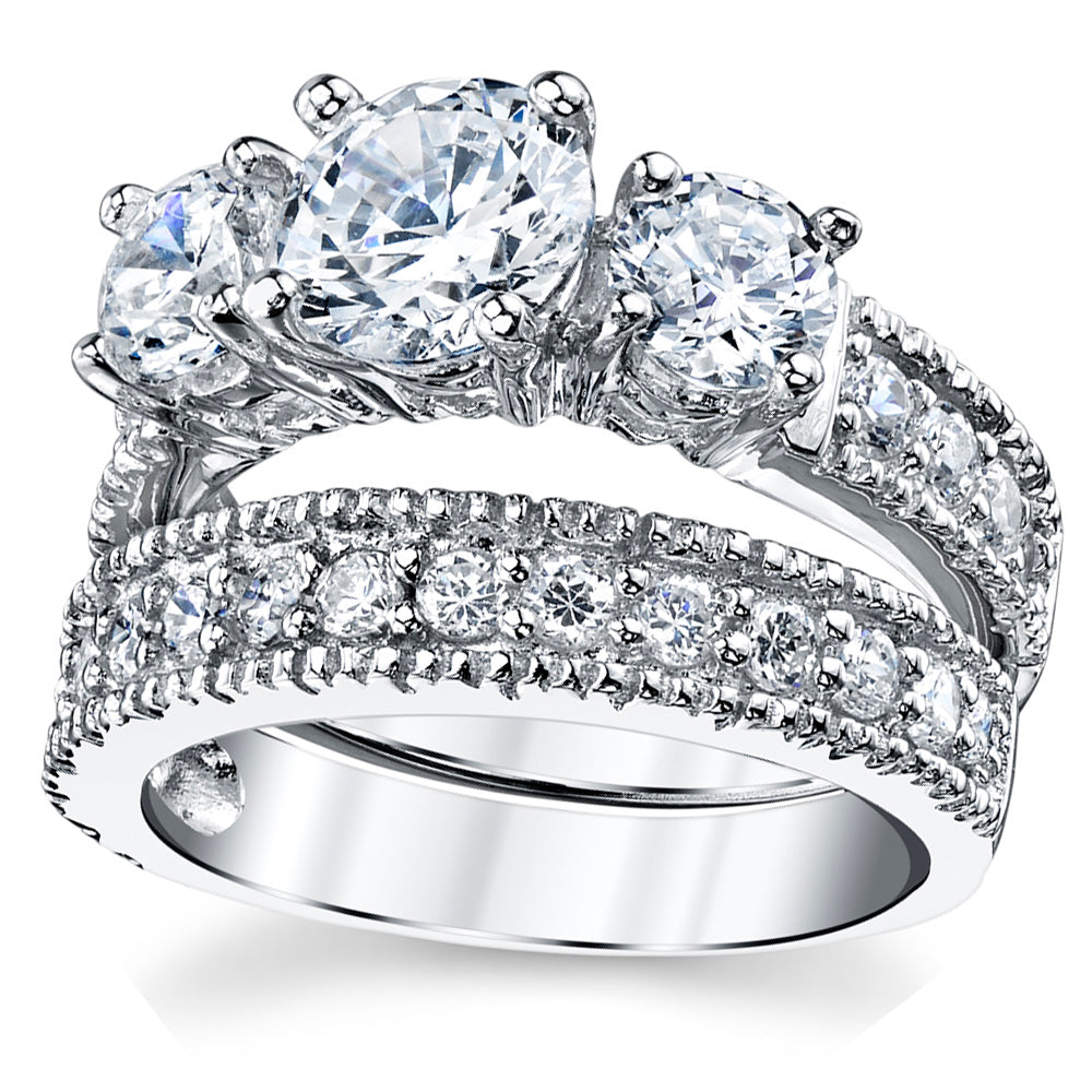 Women's 3.4Ct. Sterling Silver Past Present Future 2-Pc Bridal Set Engagement Wedding Ring Cubic Zirconia