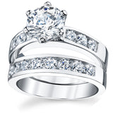 Women's Sterling Silver 925 2.00 Carat Engagement Ring Wedding Set 2-Pc Cubic Zirconia