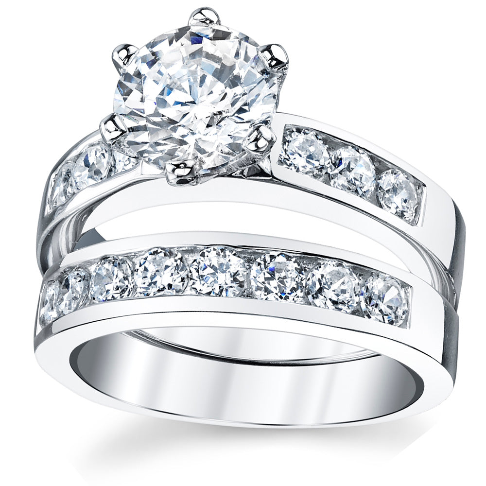 Women's Sterling Silver 925 2.00 Carat Engagement Ring Wedding Set 2-Pc Cubic Zirconia