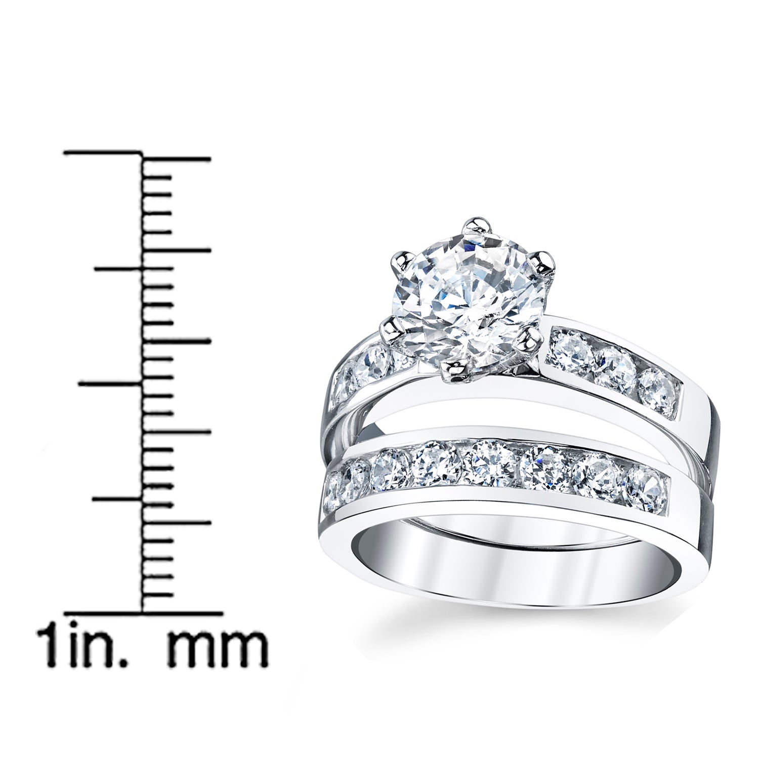 Women's Sterling Silver 925 2.00 Carat Engagement Ring Wedding Set 2-Pc Cubic Zirconia