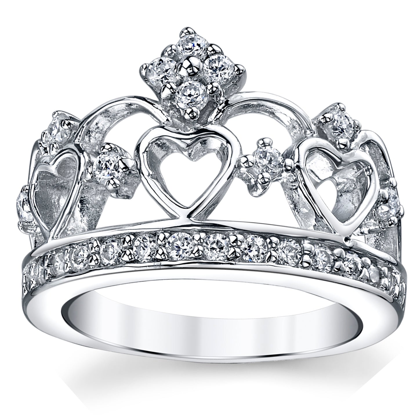 Women's 925 Sterling Silver Cubic Zirconia Princess Crown Tiara CZ Ring