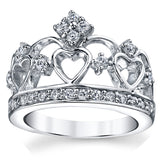 Women's 925 Sterling Silver Cubic Zirconia Princess Crown Tiara CZ Ring