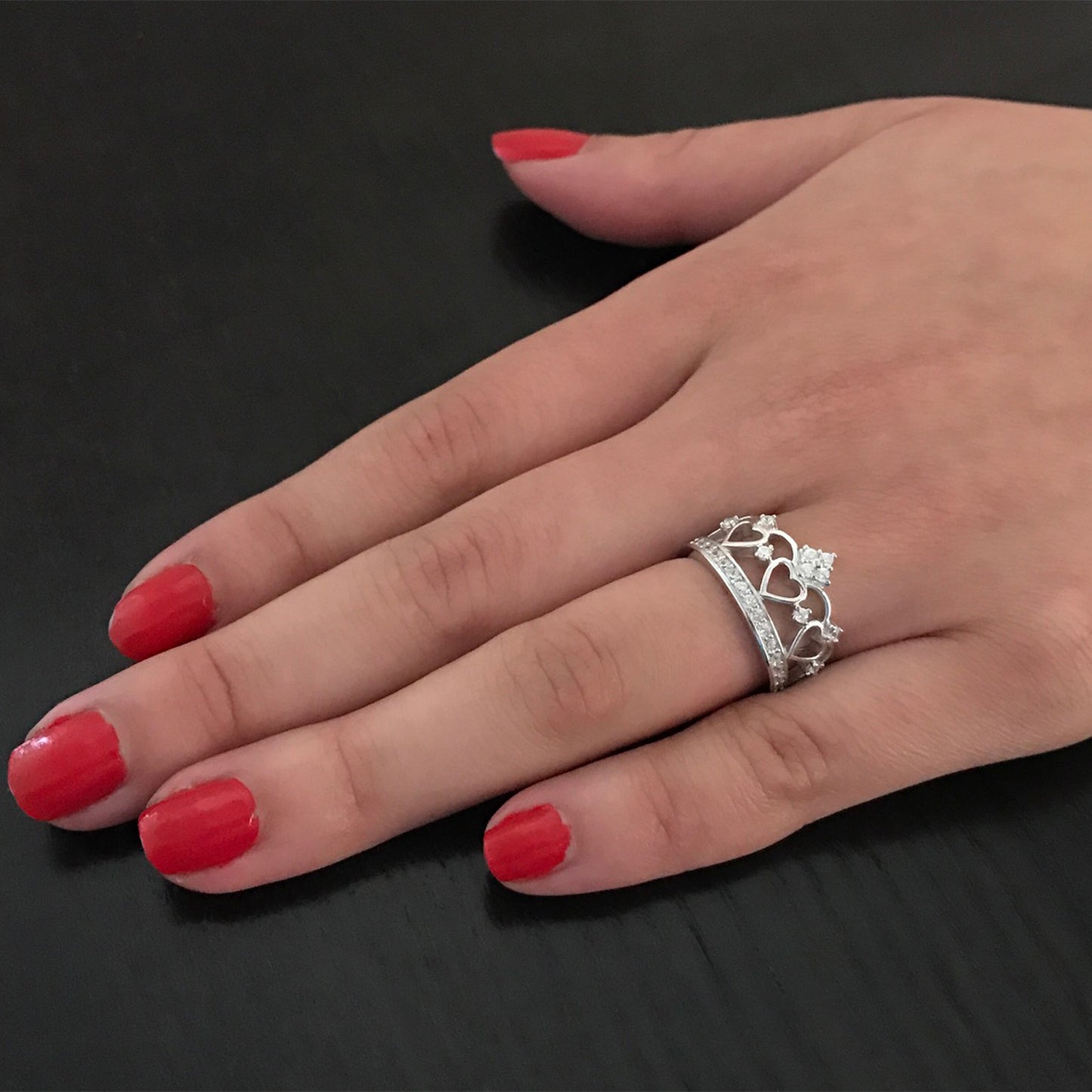 Women's 925 Sterling Silver Cubic Zirconia Princess Crown Tiara CZ Ring