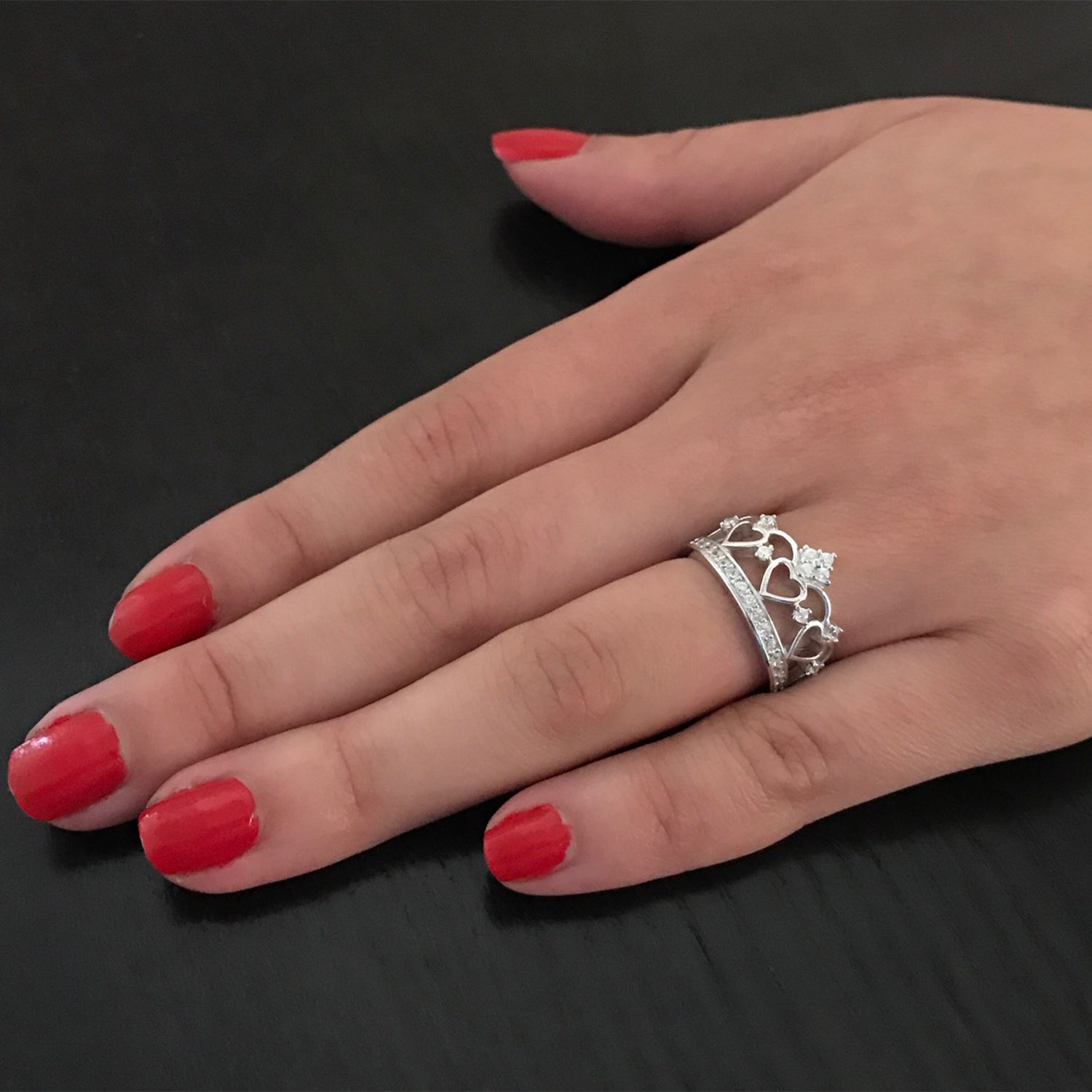 Women's 925 Sterling Silver Cubic Zirconia Princess Crown Tiara CZ Ring