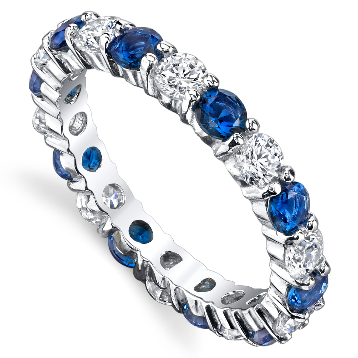 Women's Sterling Silver 925 Eternity Ring Engagement Wedding BSimulated Sapphire Blue Cubic Zirconia