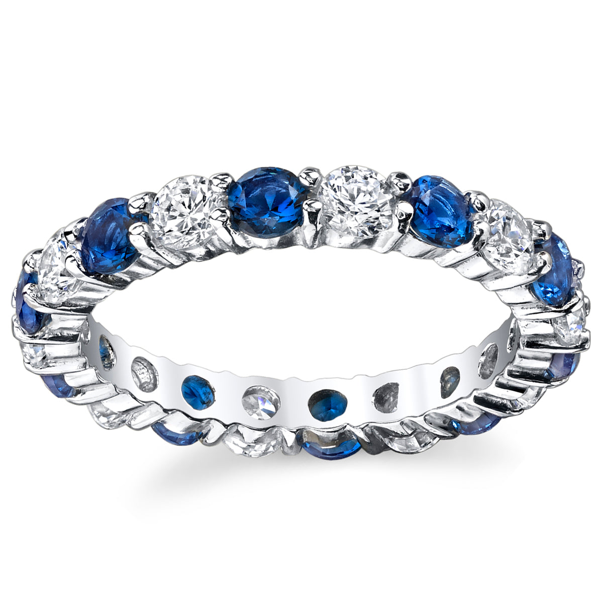 Women's Sterling Silver 925 Eternity Ring Engagement Wedding BSimulated Sapphire Blue Cubic Zirconia