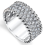 Women's Three Row Round Cut Cubic Zirconia Sterling Silver Wedding Ring 9MM